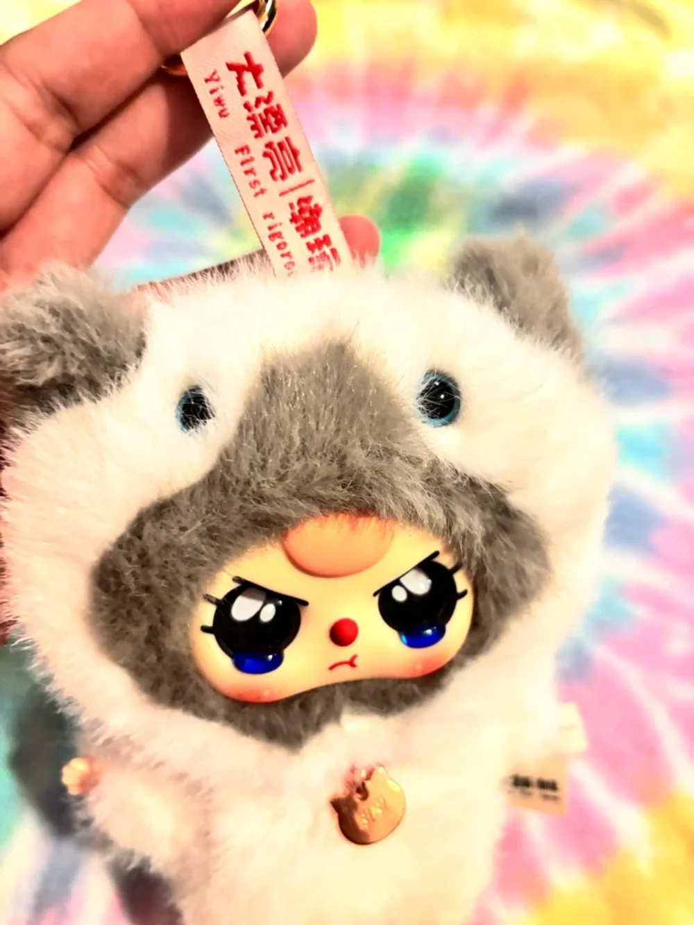 Cute White & Gray Fluffy Doll with Expressive Face - Picture 5 of 5